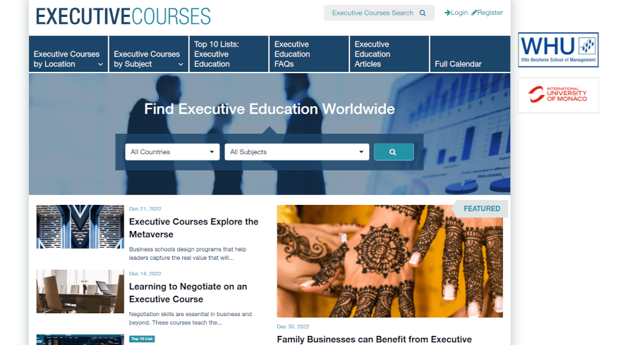 Screenshot of executivecourses.com website