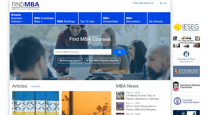 Screenshot of find-mba.com website